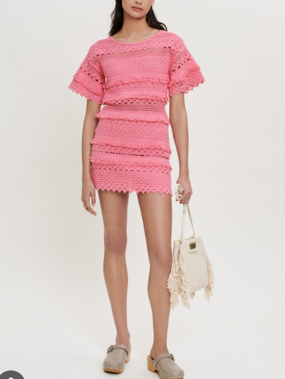 Maje Rosy Crochet Fringe Cotton Mini Dress